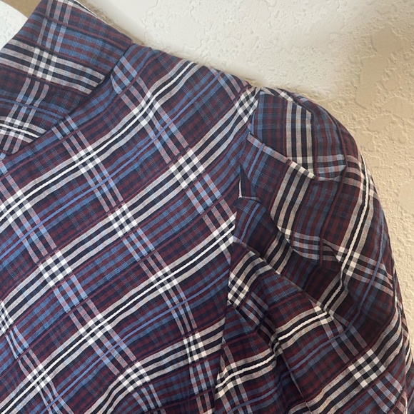 Veronica Beard Isabel Reversed Plaid Long Sleeve Top Size 6 Mock Neck Buttoned - Picture 6 of 14